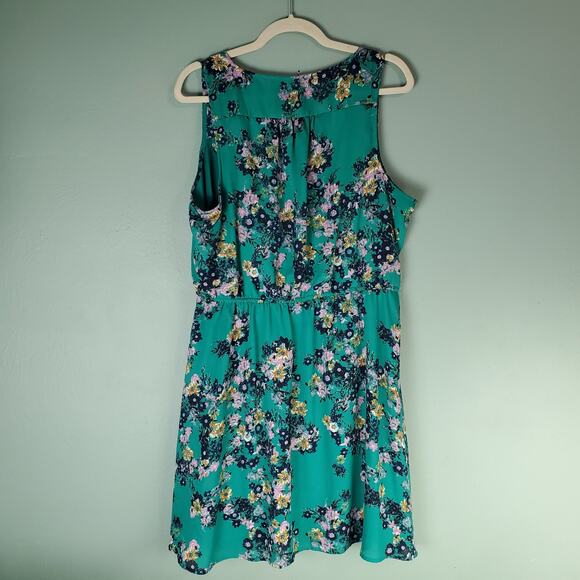 Maurices Womens Green Quarter Zip Front Cinched Waist Floral Sleeveless Dress XL - Picture 2 of 7